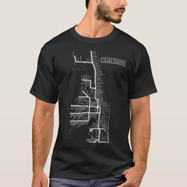 Chicago-Untergrundbahn-Karte mit Zug stoppt T-Shirt (Vorderseite)