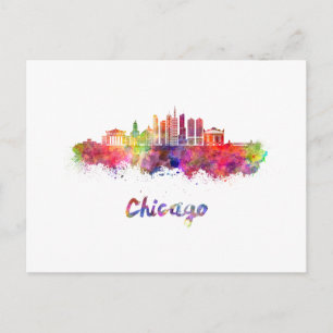 Chicago V2 skyline im Watercolor Postkarte
