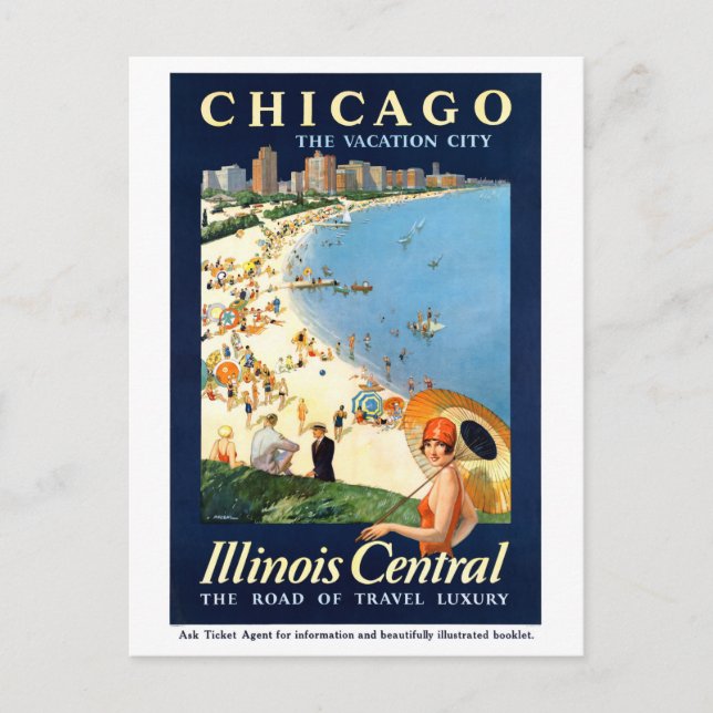 Chicago Vacation City Vintage Poster wiederhergest Postkarte (Vorderseite)