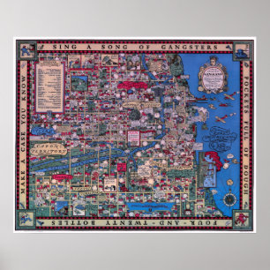 CHICAGO-VERBOT GANGLAND MAP 1931 POSTER