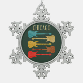 Chicago Vintag Guitars Festival Moon and Stars Schneeflocken Zinn-Ornament