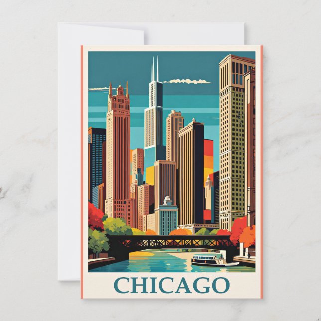 Chicago Vintag Illustration Mitteilungskarte (Vorderseite)