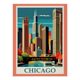 Chicago Vintag Illustration Poster