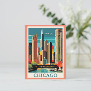 Chicago Vintag Illustration Postkarte