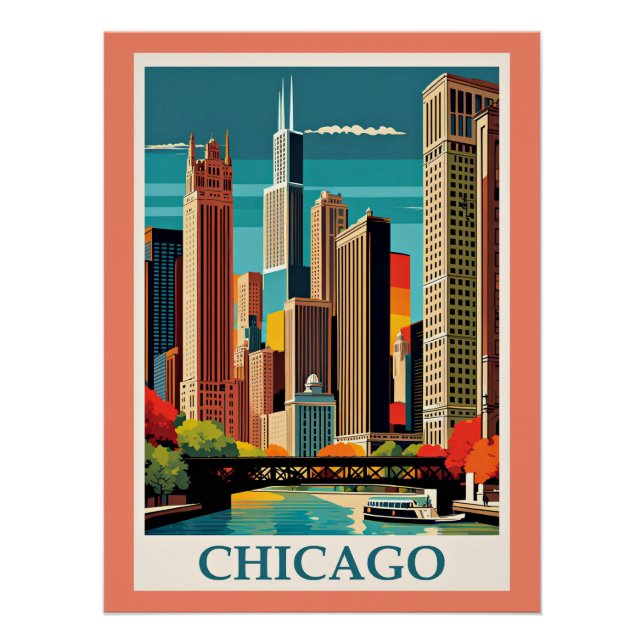 Chicago-Vintage-Illustration Poster (Vorderseite)