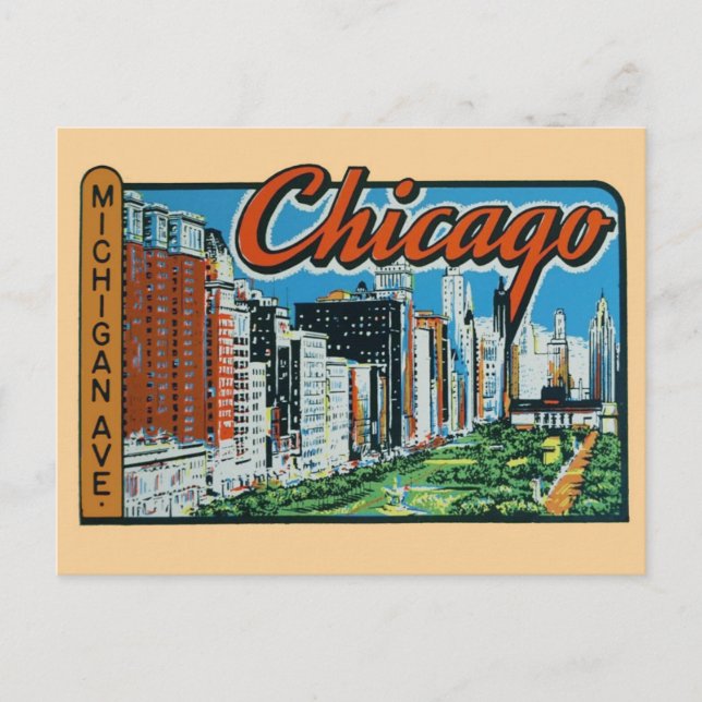 Chicago Vintage Travel Postcard Postkarte (Vorderseite)