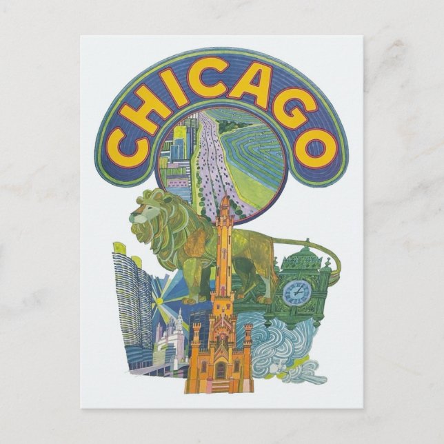 Chicago Vintage Travel Postcard Postkarte (Vorderseite)