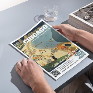 Chicago Vintage Wedding Travel QR Code Save The Date