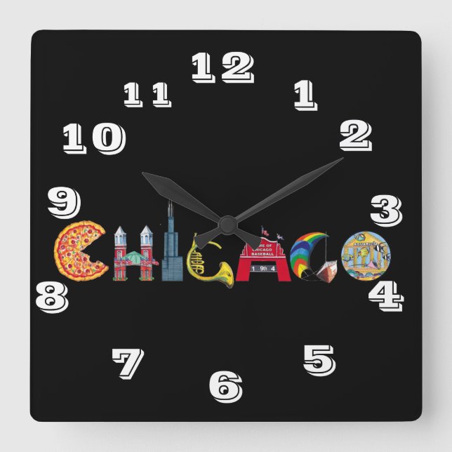 Chicago-Wanduhr Quadratische Wanduhr (Vorderseite)