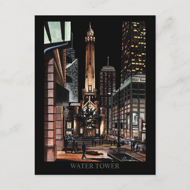 Chicago Water Tower Malerei Randsom Art Postkarte (Vorderseite)