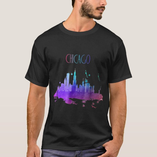 Chicago Watercolor Skyline Beautiful Chicago T-Shirt (Vorderseite)