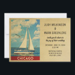 Chicago Wedding Invitation Sailboat Einladung<br><div class="desc">Diese Vintage nautische enthauptete Chicago Illinois Wedding Invitation verfügt über ein Segelboot auf dem Wasser mit Möwen im Flug und einen wunderschönen blauen Puffwolkenhimmel. Matching Save the Data,  RSVPs and Insert cards are here (Phrase könnte geschnitten werden,  kopieren Sie bis zum Ende der Nummer "... 516"): https://www.zazzle.com/collections/119019904125157516</div>