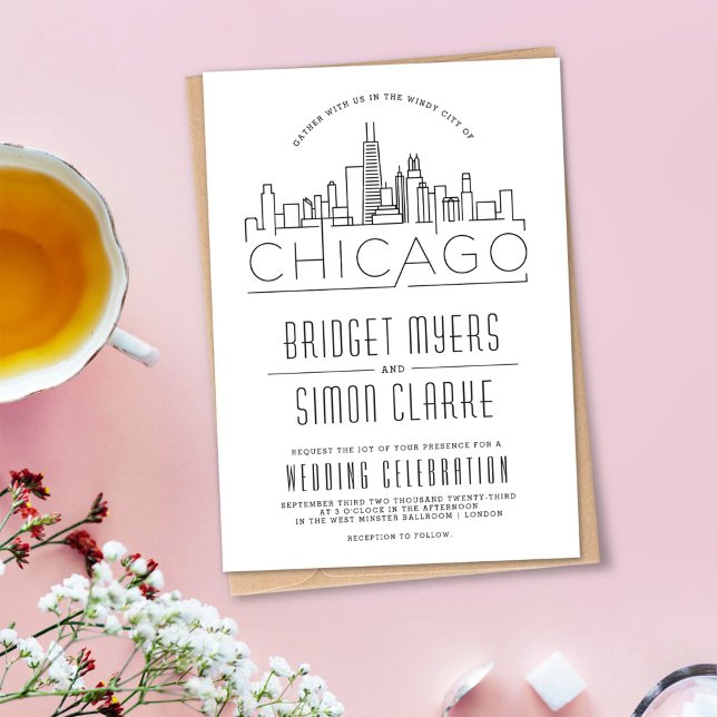 Chicago Wedding | Stilisierte Skyline-Einladung Einladung (Von Creator hochgeladen)