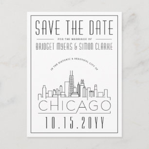 Chicago Wedding   Stilisierte Skyline Save the Dat Postkarte
