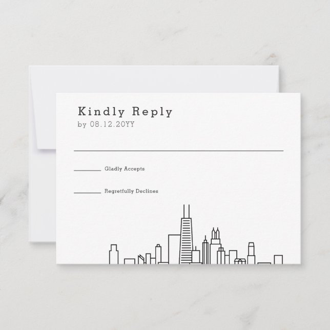Chicago Wedding | Stilisierte Skyline-UAWG RSVP Karte (Vorderseite)