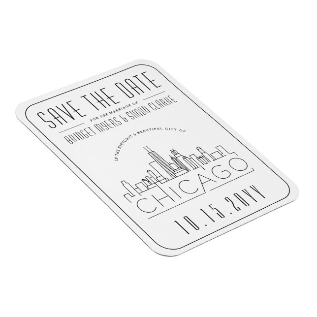 Chicago Wedding Stylized Skyline Save the Date Magnet (Rechte Seite)