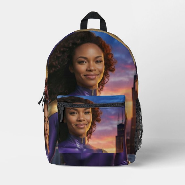 CHICAGO - WEIBLICHER SUPERHELD BEDRUCKTER RUCKSACK (Vorderseite)