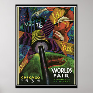 Chicago Weltmesse 1934 Vintage-Druck Poster