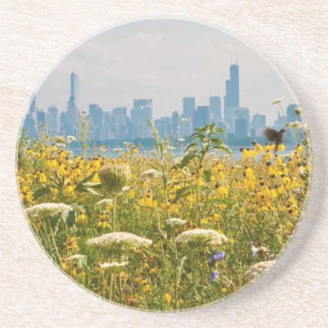 Chicago, wie vom Vogel Montrose Hafens gesehen Getränkeuntersetzer (Vorne)