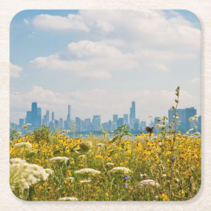Chicago, wie vom Vogel Montrose Hafens gesehen Rechteckiger Pappuntersetzer