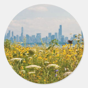 Chicago, wie vom Vogel Montrose Hafens gesehen Runder Aufkleber