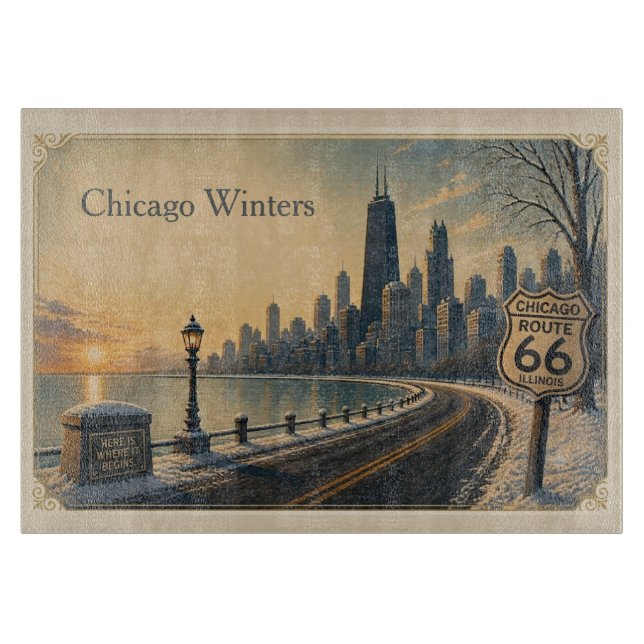 Chicago-Winter-Route-66-Küchenstil Schneidebrett (Vorderseite)