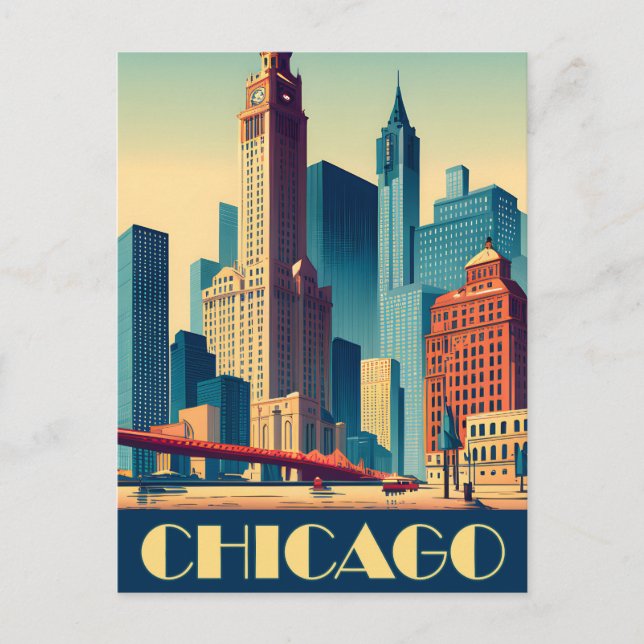 Chicago, Wolkenkratzer, Reisen Postkarte (Vorderseite)
