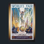 Chicago World's Fair 1933 - Vintag Retro Art Deco Künstlicher Leinwanddruck<br><div class="desc">Wunderschönes Vintages Retro Art Deco Poster von der Weltmesse 1933 - Ein Jahrhundert des Fortschritts,  das die auf der Erde stehende Frau unter Skylines,  Flugzeugen und Blimps zeigt.</div>