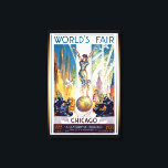 Chicago World's Fair 1933 - Vintag Retro Art Deco Leinwanddruck<br><div class="desc">Wunderschönes Vintages Retro Art Deco Poster von der Weltmesse 1933 - Ein Jahrhundert des Fortschritts,  das die auf der Erde stehende Frau unter Skylines,  Flugzeugen und Blimps zeigt.</div>