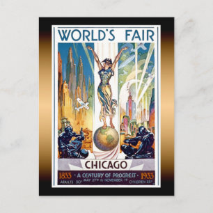 Chicago World's Fair 1933 - Vintag Retro Art Deco Postkarte
