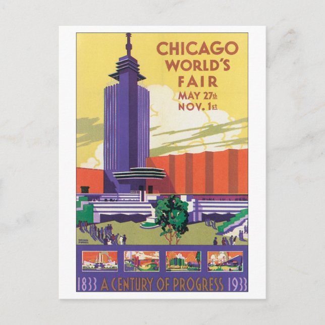 Chicago World's Fair Poster 1933 Postkarte (Vorderseite)