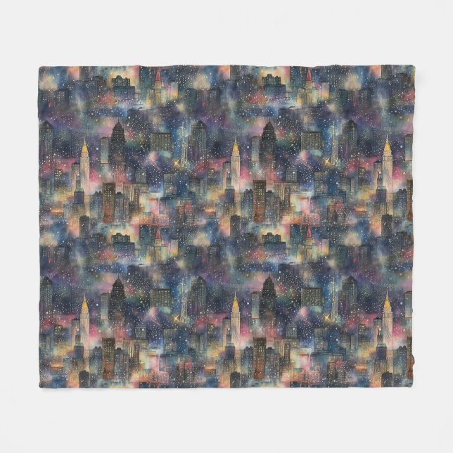 Chicago zu Weihnachten und Neujahr: Wasserfarben Fleecedecke (Vorderseite (Horizontal))