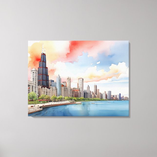 Chicagoer Aquarellkunst Leinwanddruck (Vorderseite)