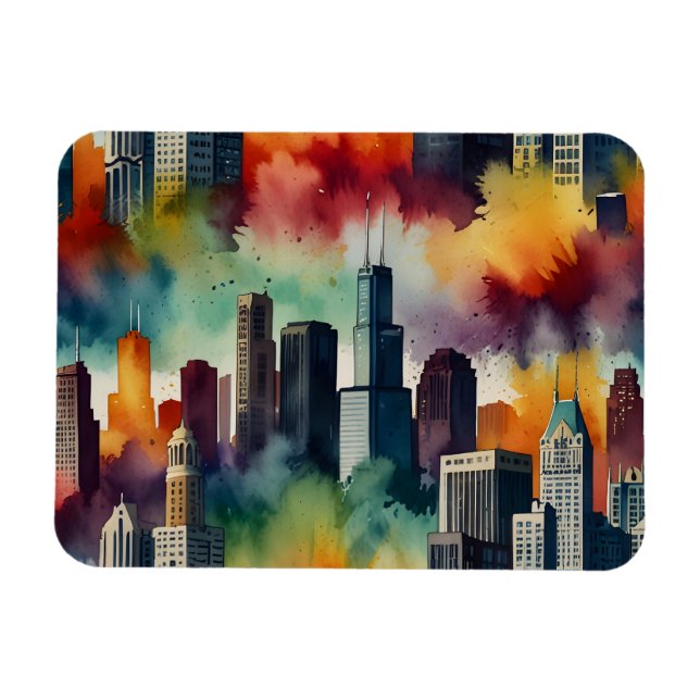Chicagoer Aquarellkunst Magnet (Horizontal)
