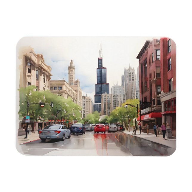 Chicagoer Aquarellkunst Magnet (Horizontal)