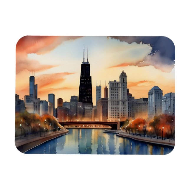 Chicagoer Aquarellkunst Magnet (Horizontal)