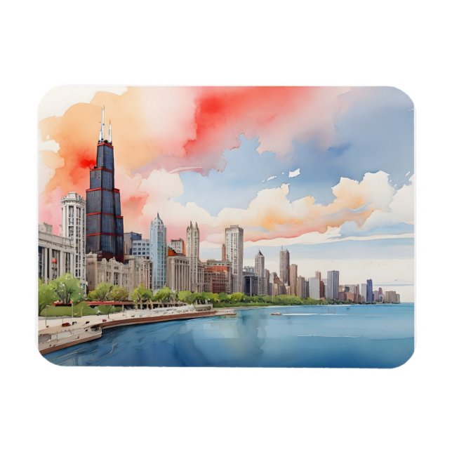 Chicagoer Aquarellkunst Magnet (Horizontal)