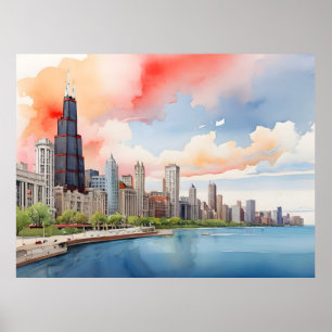Chicagoer Aquarellkunst Poster