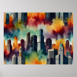 Chicagoer Aquarellkunst Poster