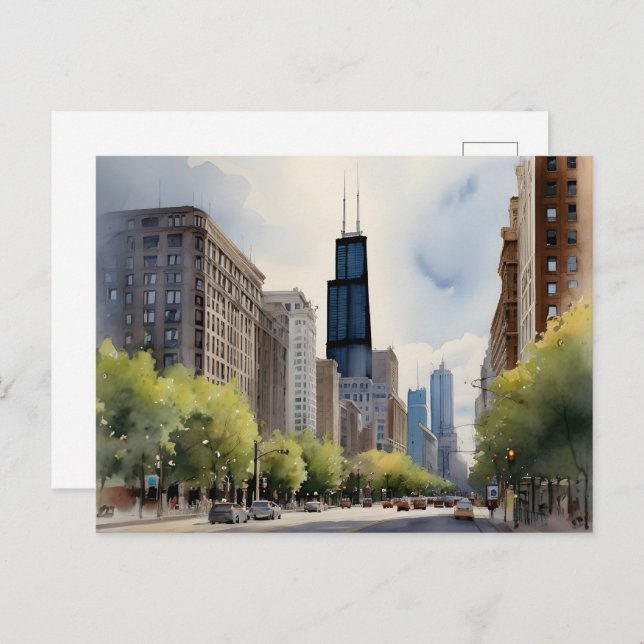 Chicagoer Aquarellkunst Postkarte (Vorne/Hinten)