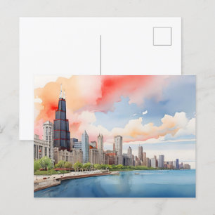 Chicagoer Aquarellkunst Postkarte