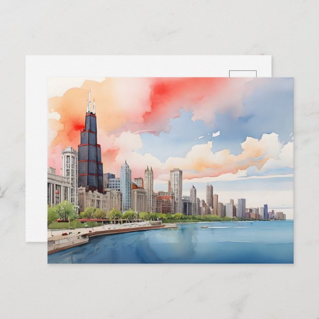Chicagoer Aquarellkunst Postkarte (Vorne/Hinten)