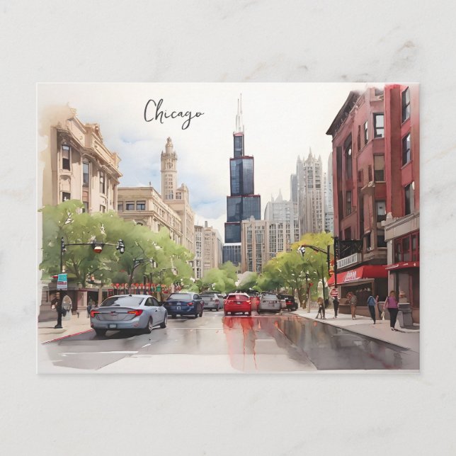 Chicagoer Aquarellkunst Postkarte (Vorderseite)