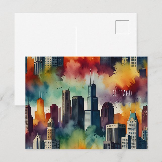 Chicagoer Aquarellkunst Postkarte (Vorne/Hinten)