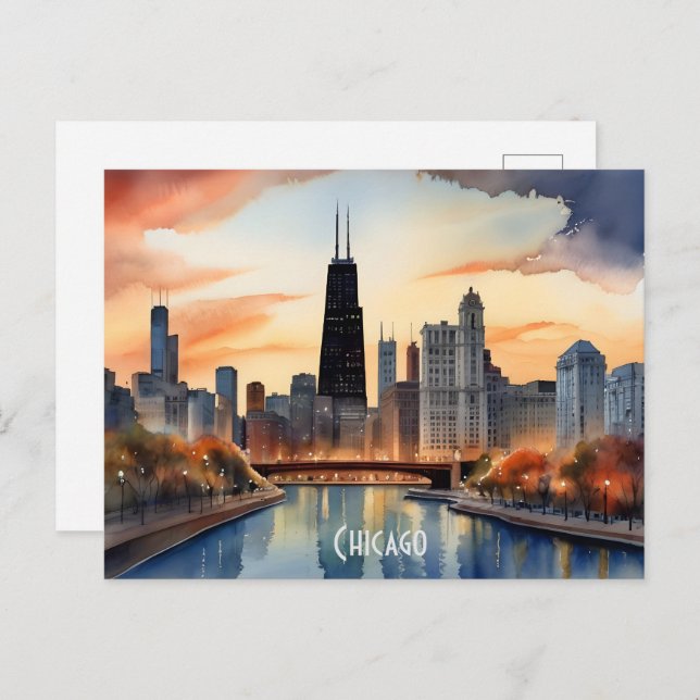 Chicagoer Aquarellkunst Postkarte (Vorne/Hinten)