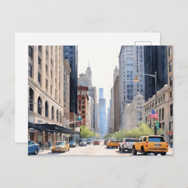 Chicagoer Aquarellkunst Postkarte (Vorne/Hinten)