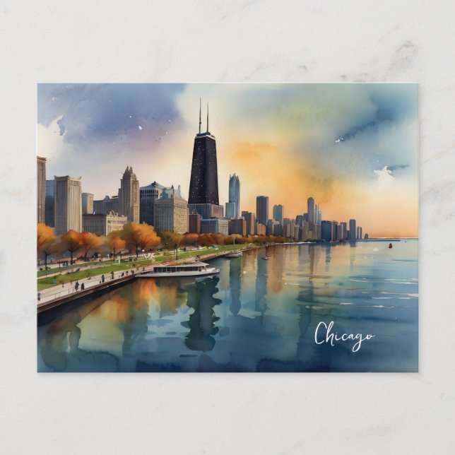 Chicagoer Aquarellkunst Postkarte (Vorderseite)