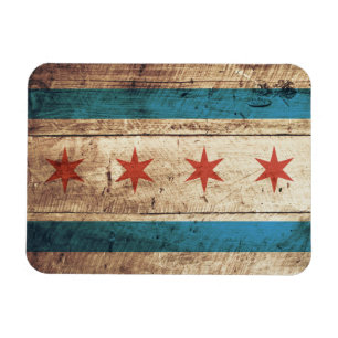 Chicagoer Flagge auf Old Wood Gran Magnet