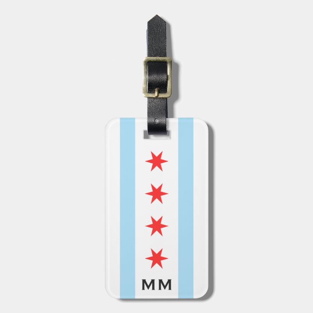 Chicagoer Flagge und Monogramm Gepäckanhänger (Vorderseite vertikal)