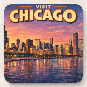 Chicagoer Skyline und Lake Michigan am Abend Getränkeuntersetzer